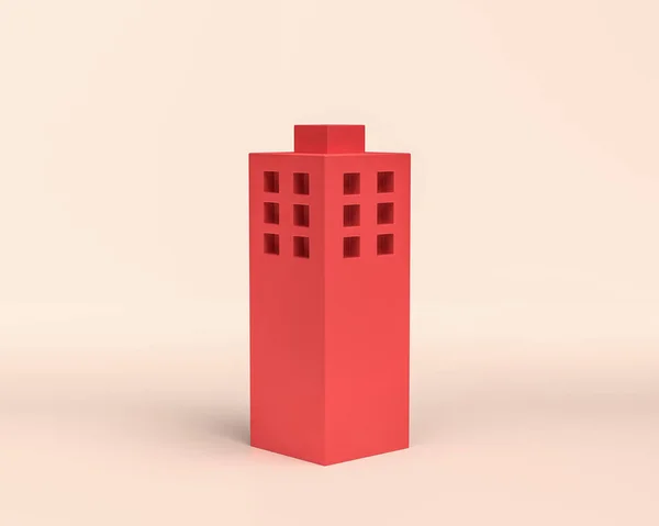 Minyatür Bina, 3d Simge, tek renkli kırmızı renk, düz ve katı biçim, 3d Renklendirme