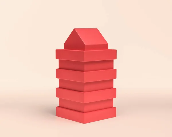 Miniaturní Budova Ikona Monochromatická Červená Barva Plochý Pevný Styl Vykreslování — Stock fotografie