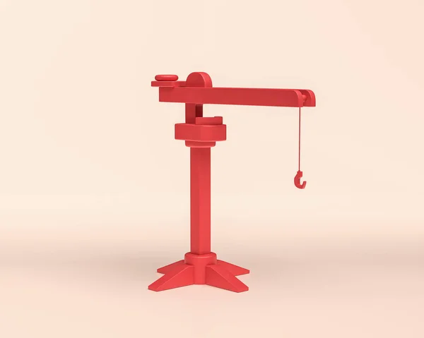 Miniature Crane Red Flat Color Plastic Rendering Small Machine — 스톡 사진