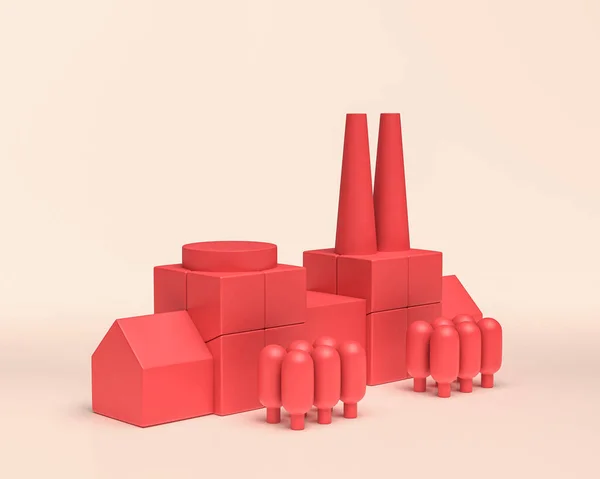 Fábrica Miniatura Plástico Plano Rojo Monocromo Del Color Representación Pequeña — Foto de Stock