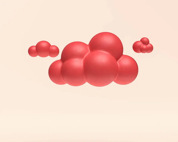 Nubi Miniatura Icona Plastica Colore Rosso Piatto Rendering Piccole Nuvole — Foto Stock