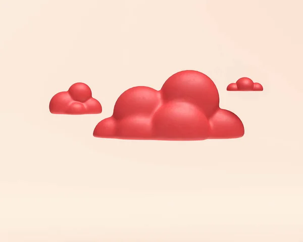 ミニチュア雲 3Dアイコン 赤いフラットカラープラスチック 3Dレンダリング 小さな赤い雲 — ストック写真