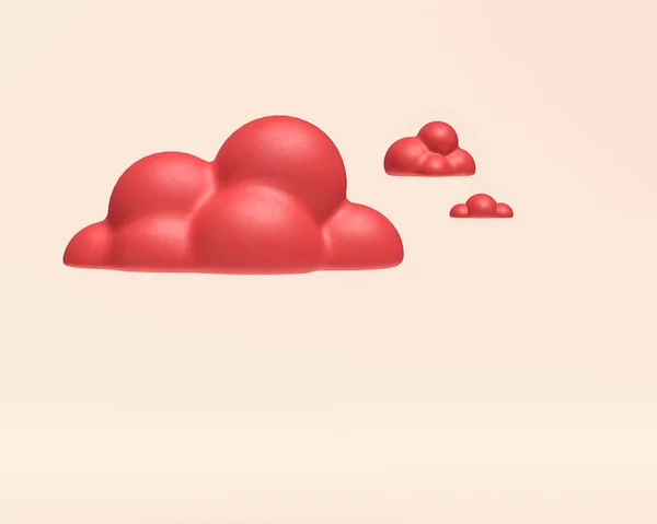 Nuvens Miniatura Ícone Plástico Cor Plana Vermelha Renderização Pequenas Nuvens — Fotografia de Stock