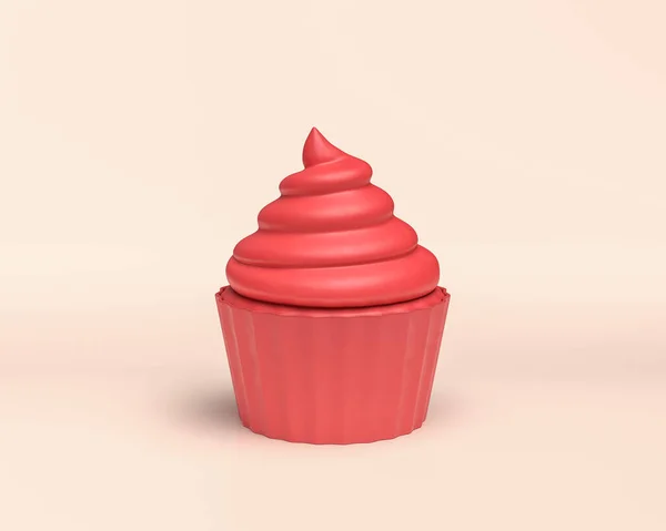 3d icon dessert, monochrome solid red color on light background, Miniature plastic style sweets, 3d Rendering, unhealthy