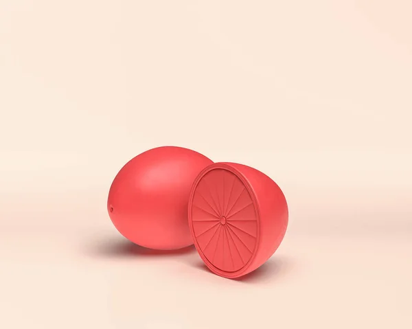 Ein Halber Und Ganzer Lemon Mit Einfarbig Flacher Durchgehender Roter — Stockfoto