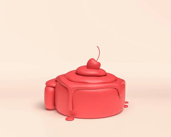 3D ikon tatlı, tek renkli koyu kırmızı arka plan, minyatür plastik şekerler, 3D renkte, sağlıksız.