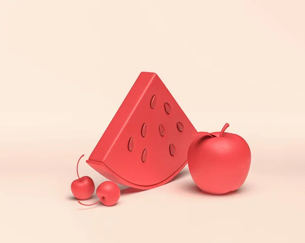 Icon Monochrome Red Fruit Flat Color Rendering — 스톡 사진