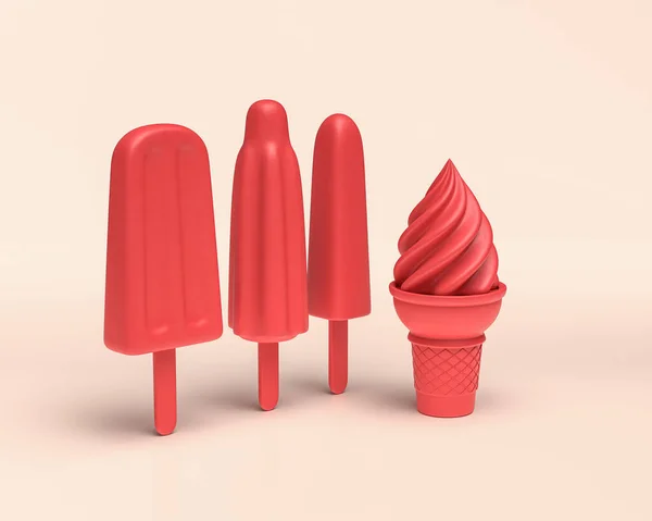 3d icon dessert, monochrome solid red color on light background, Miniature plastic style sweets, 3d Rendering, unhealthy