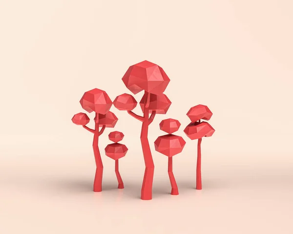 Group Low Poly Trees Monochrome Red Color Icon Tree White —  Fotos de Stock