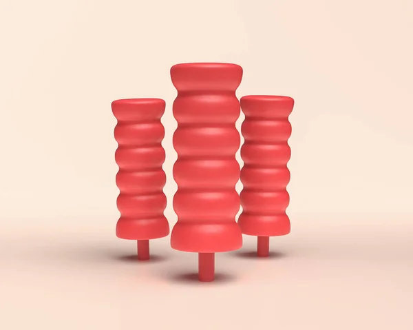Tre Alberi Spinali Colore Rosso Monocromatico Albero Delle Icone Sfondo — Foto Stock
