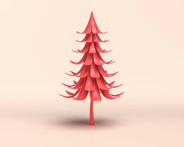 Красный Seuss Дерево Монохромным Плоским Красным Цветом Светлом Фоне Рендеринг — стоковое фото