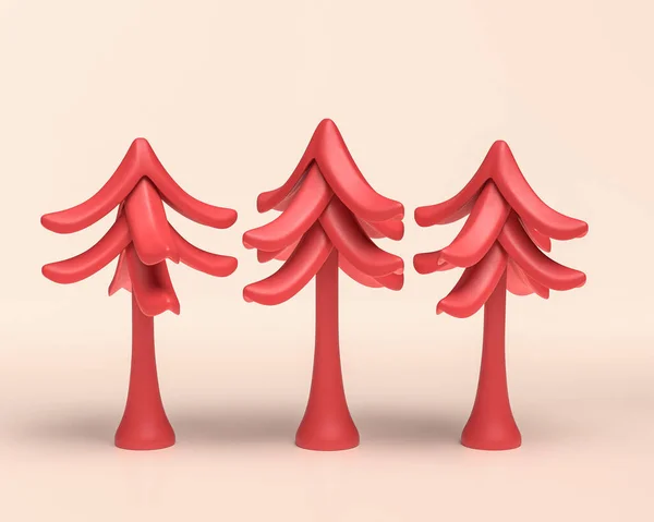 Три Банановых Дерева Монохромный Красный Цвет Иконка Дерева Белом Фоне — стоковое фото