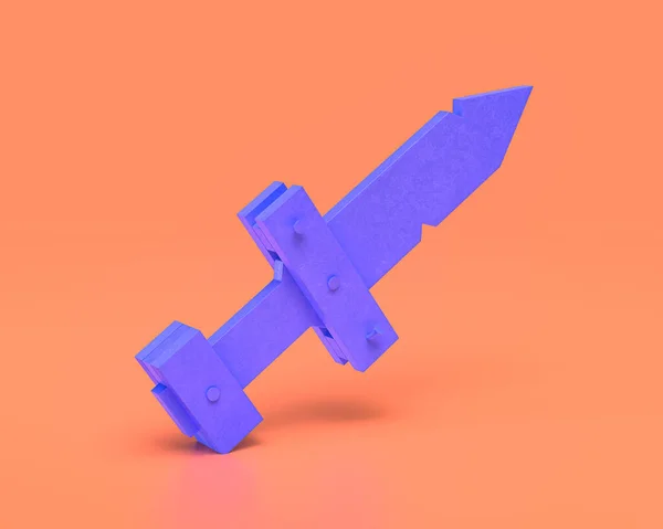 Cute Wooden Plastic Sword Toy Weapon Indigo Blue Hunting Adventure — Stock Photo, Image