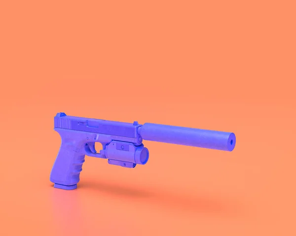 プラスチック製の武器シリーズ 懐中電灯の拳銃とグロック17 ピンクの背景に藍青の腕 3Dレンダリング 戦いと自己保護 最初の人シューティングゲームゲームのアイテム Rpgゲーム — ストック写真