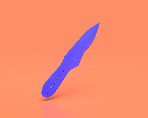 Plastic Weapon Series Throwing Knife Indigo Blue Arm Pinkish Background — Stock Photo, Image