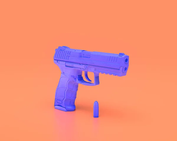 Único Handgun Indigo Canhão Mão Azul Fundo Rosado Renderização Guerra — Fotografia de Stock