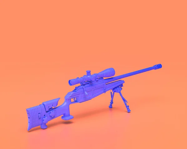 地面に単色狙撃ライフル プラスチック武器シリーズ ピンクがかった背景にインディゴブルーの鋭利なシューティングゲーム銃 3Dレンダリング 戦いと自己保護 最初の人シューティングゲームゲームアイテム Rpgゲーム — ストック写真