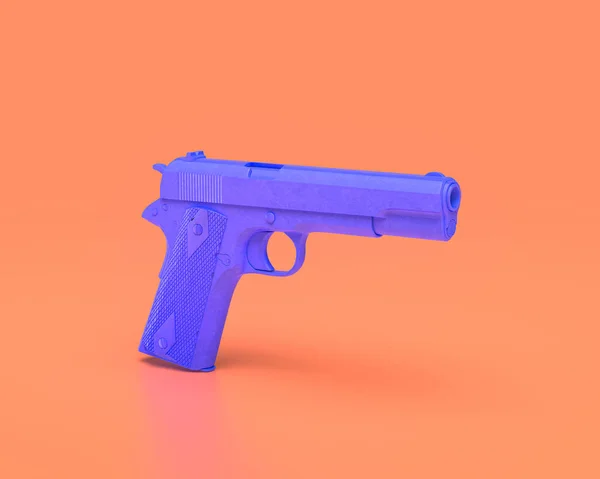 Único Handgun Indigo Canhão Mão Azul Fundo Rosado Renderização Guerra — Fotografia de Stock