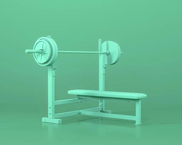 Bench Flat Full Bodybuilding Equipment Monochrome Blue Color Background Rendering — Foto de Stock