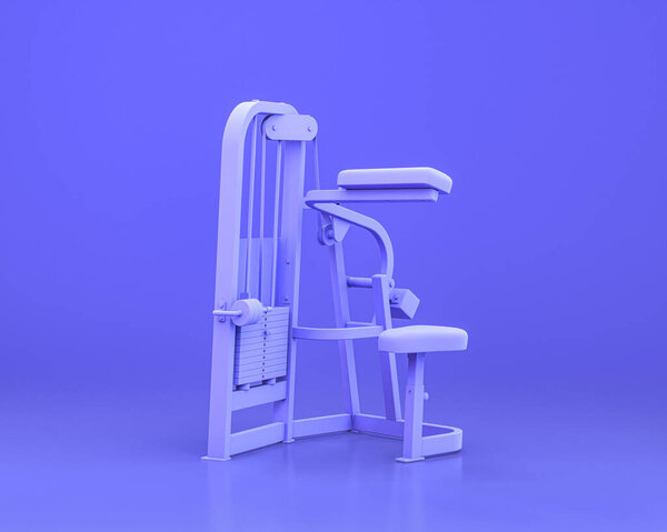 body build gym equipments,  in monochrome blue color background, neck machine,3d Rendering, power line