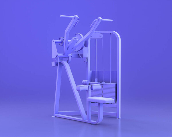 body build gym equipments,  in monochrome blue color background, 3d Rendering, power line