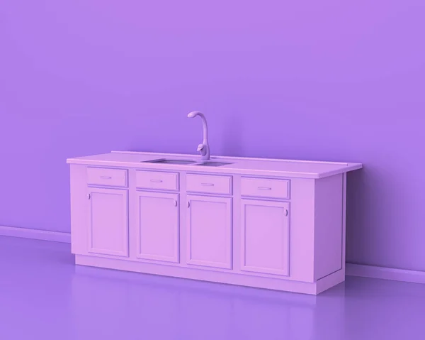 変換とシンク 単色ピンク紫色の部屋の台所用品 3Dレンダリング キッチンツールと機械 隔離された — ストック写真