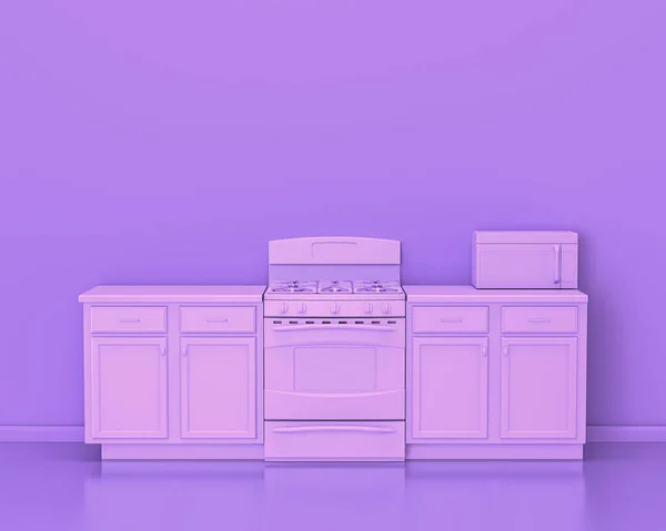 Keuken Apparatuur Monochrome Enkele Roze Paarse Kleur Kamer Rendering Keuken — Stockfoto