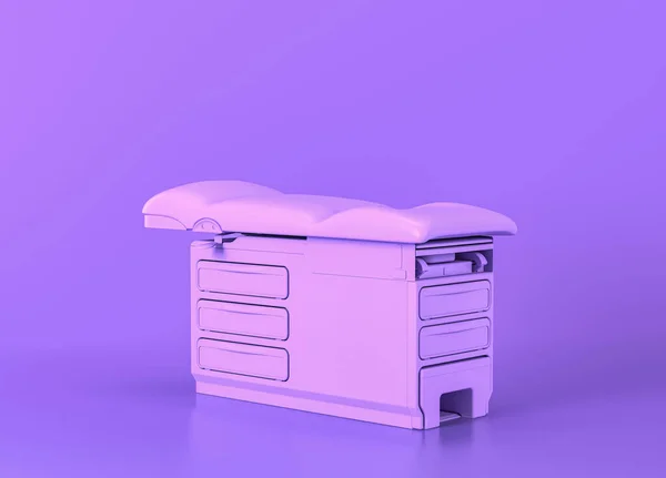 テストテーブルフラット フラットモノクロ紫色の部屋の医療機器 3Dレンダリング 隔離された病院オブジェクト — ストック写真
