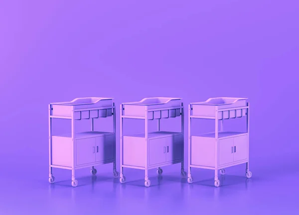 Три Передвижные Коляски Медицинское Оборудование Плоской Одноцветной Фиолетовой Комнате Рендеринг — стоковое фото