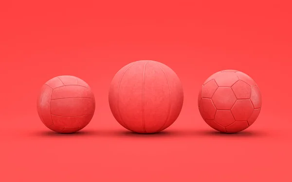 Balles Équipements Sportifs Scène Rouge Monochrome Plate Monochrome Rendu Pour — Photo