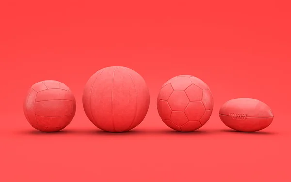 Sport Balls Equipments Flat Monochrome Red Scene Single Color Rendering — Stock Photo, Image