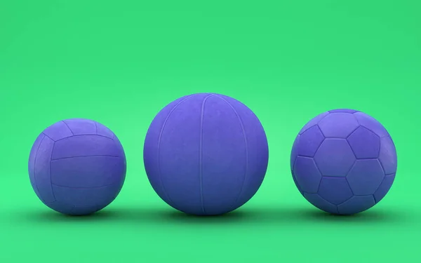 Balles Voleyball Soccer Bascetball Scène Verte Couleur Unique Rendu Pour — Photo