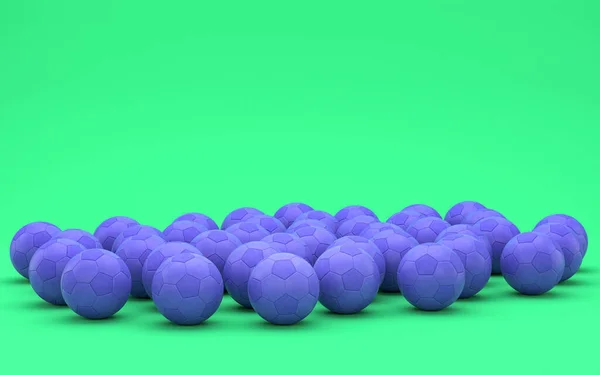 Wielokrotne Piłki Nożne Płaskiej Monochromatycznej Zielonej Scenie Pojedynczy Kolor Renderowania — Zdjęcie stockowe