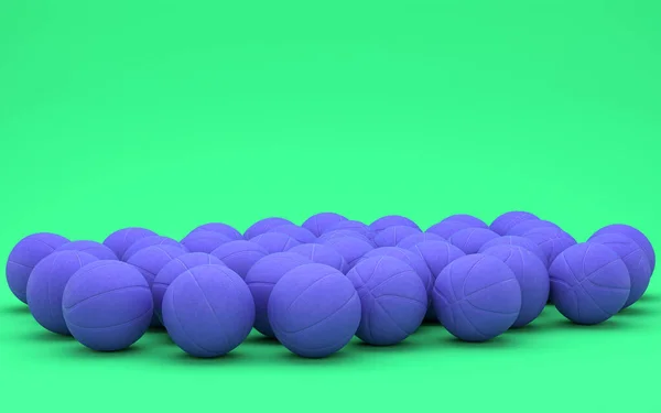 Wielokrotne Piłki Koszykówki Płaskiej Monochromatycznej Zielonej Scenie Pojedynczy Kolor Renderowanie — Zdjęcie stockowe