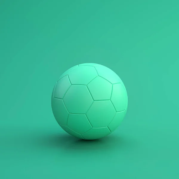 Green sport equipment football ball on green background, solid background, flat background, single color, 3d Rendering