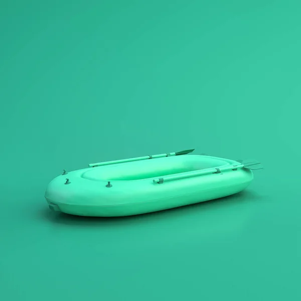 Grön Sportutrustning Uppblåsbar Båt Grön Bakgrund Solid Bakgrund Platt Bakgrund — Stockfoto