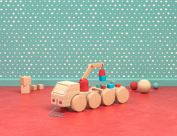 Spielzimmer Vintage Stil Aus Holz Und Kunststoff Und Spielzeug Mit — Stockfoto
