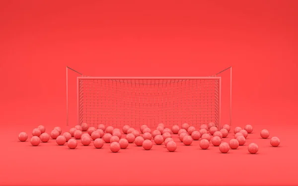 Goal Frame Bunch Football Balls Multiple Shots Single Color Monochrome Stock Picture