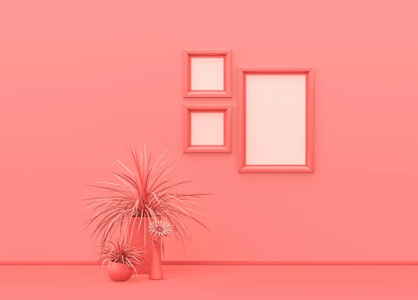 Inredningsrum Vanlig Enfärgad Rosa Färg Med Fyrkantiga Och Vertikala Bildrutor — Stockfoto