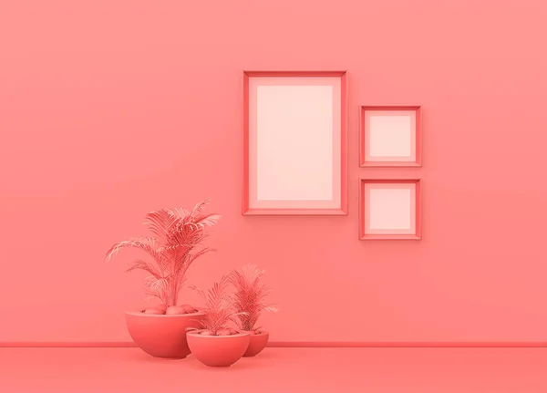 Camera Modello Cornice Unico Colore Rosa Piatto Con Piante Decorative — Foto Stock