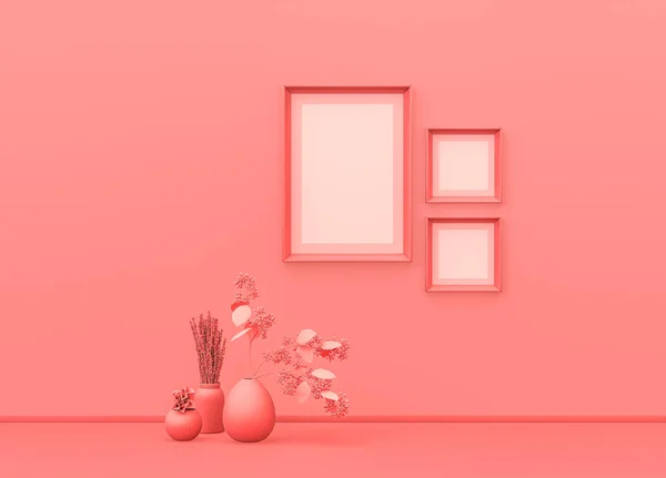 Σκελετός Εικόνας Mock Room Επίπεδο Μονόχρωμο Ροζ Χρώμα Διακοσμητικά Φυτά — Φωτογραφία Αρχείου