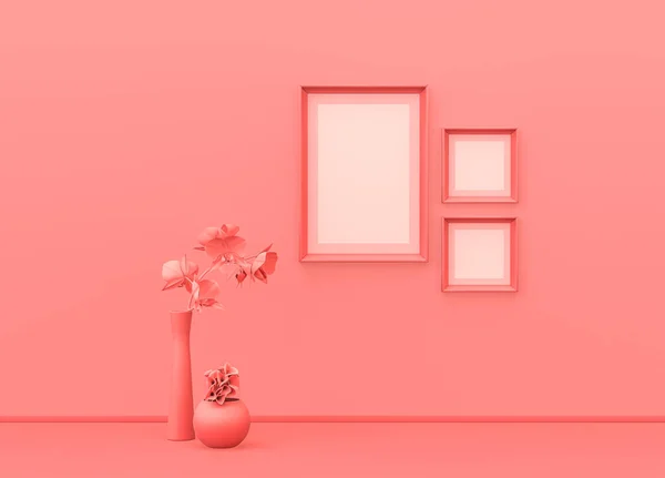 Képkeret Mock Szoba Lapos Rózsaszín Színű Dekoratív Növények Tér Függőleges — Stock Fotó