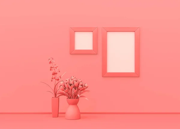 Camera Modello Cornice Unico Colore Rosa Piatto Con Piante Decorative — Foto Stock