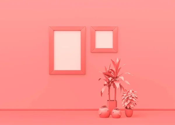 Quadros Cartaz Quadrados Verticais Parede Cor Rosa Com Plantas Chão — Fotografia de Stock