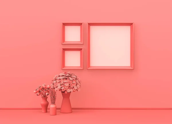 Innenraum Schlicht Monochromer Rosa Farbe Mit Großen Und Kleinen Quadratischen — Stockfoto