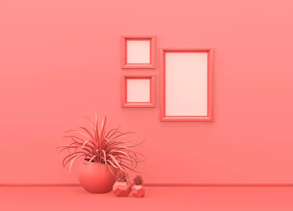 Interior Room Plain Monochrome Pink Color Square Vertical Picture Frames — Stock Photo, Image