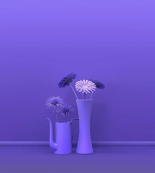 Flera Växter Framför Massiv Färg Vägg Violett Rum För Kopiera — Stockfoto