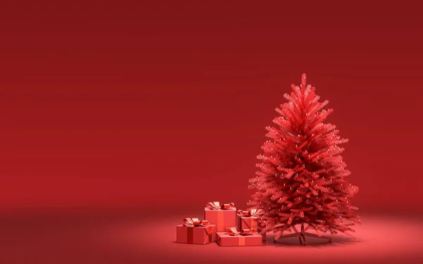 Coffrets Cadeaux Sol Arbre Noël Unique Avec Couleur Rouge Uni — Photo