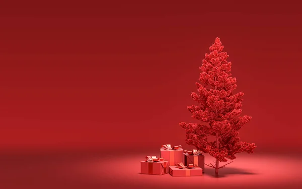 Coffrets Cadeaux Sol Arbre Noël Unique Avec Couleur Rouge Uni — Photo