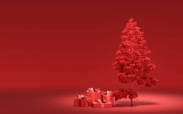 Coffrets Cadeaux Sol Arbre Noël Unique Avec Couleur Rouge Uni — Photo